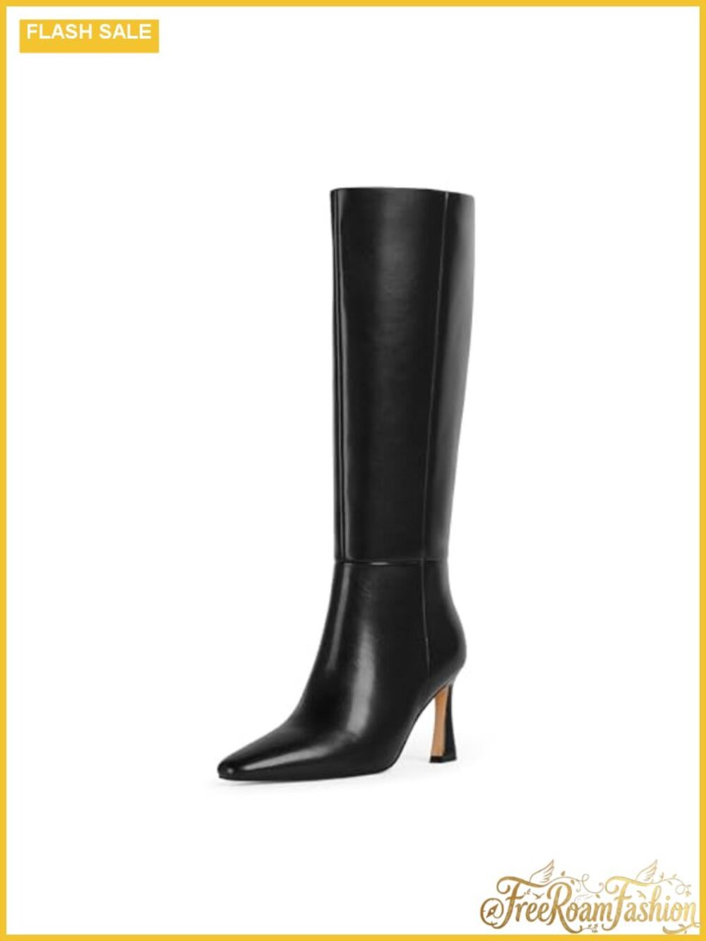 Knee High Boots Square Toe Tall Stiletto Heel Side Zipper PU Leather